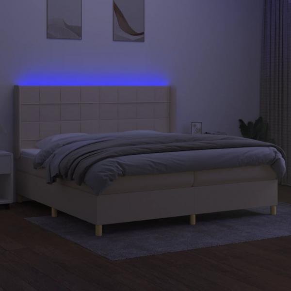 Boxspringbett mit Matratze & LED Creme 200x200 cm Stoff