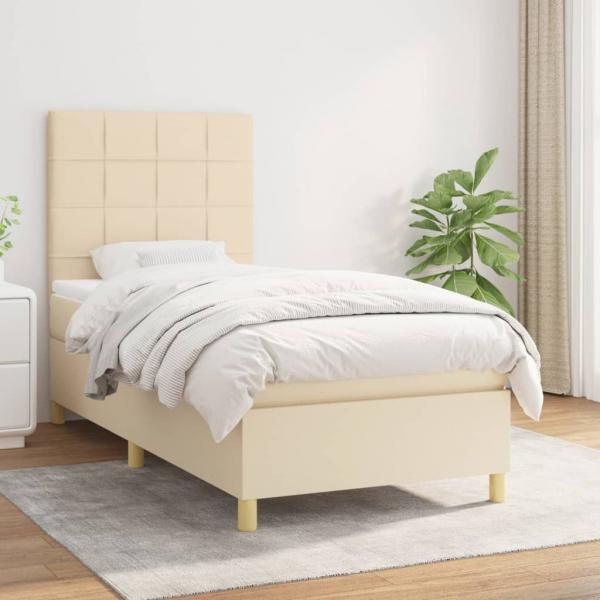 ARDEBO.de - Boxspringbett mit Matratze Creme 100x200 cm Stoff