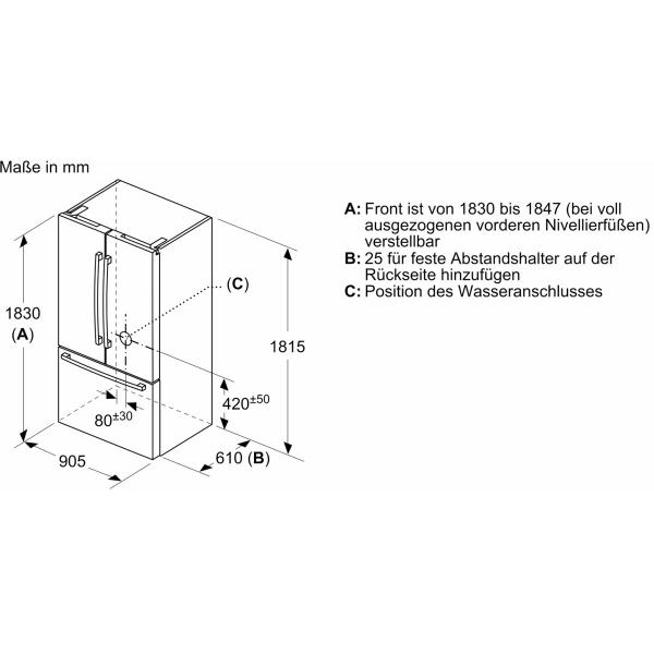 Bosch KFF96PIEP Stand Kühl-Gefrierkombination, 573 L, 90,5cm breit, LED-Beleuchtung, Eis-/Wasserspender, Home Connect, Edelstahl mit Antifingerprint