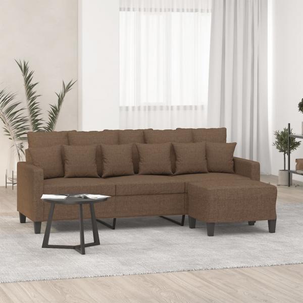 ARDEBO.de - 3-Sitzer-Sofa mit Hocker Braun 180 cm Stoff