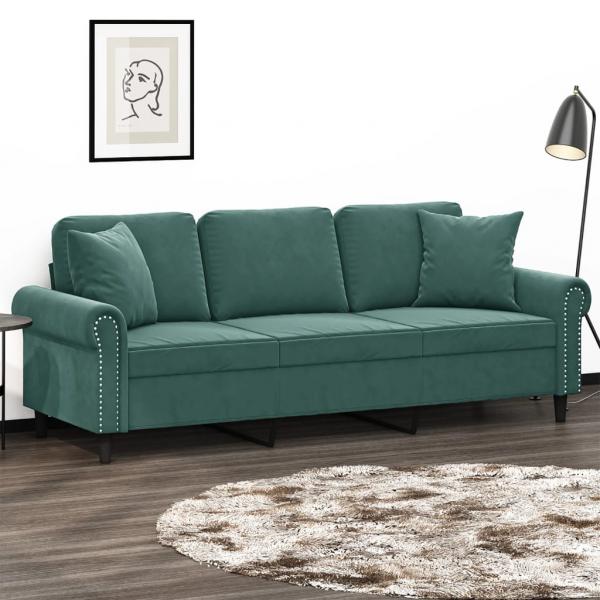 ARDEBO.de - 3-Sitzer-Sofa mit Zierkissen Dunkelgrün 180 cm Samt