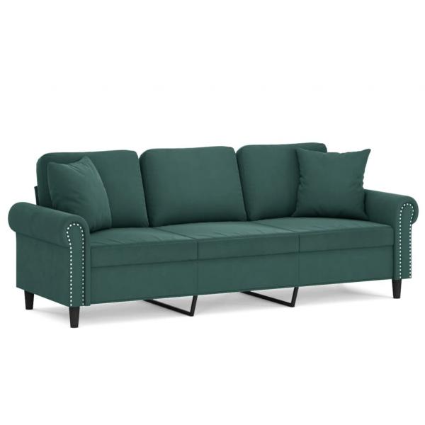 3-Sitzer-Sofa mit Zierkissen Dunkelgrün 180 cm Samt