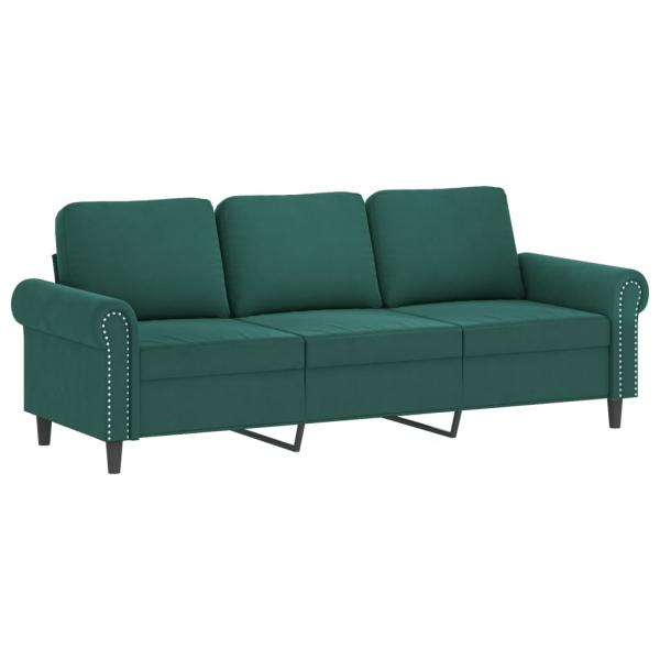 3-Sitzer-Sofa mit Zierkissen Dunkelgrün 180 cm Samt