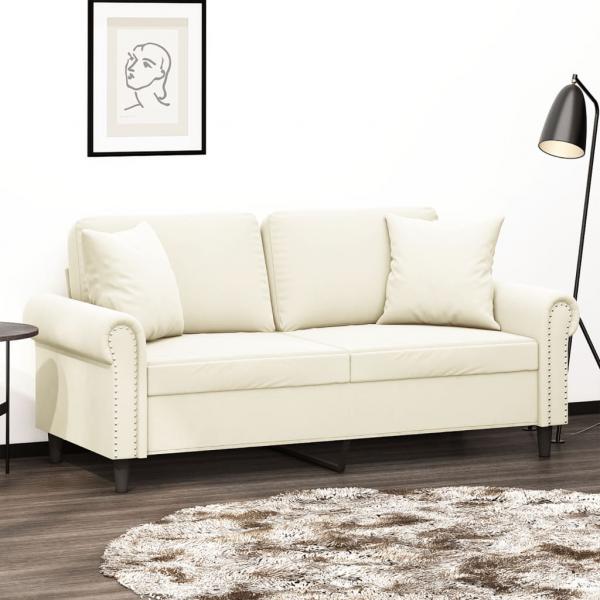 ARDEBO.de - 2-Sitzer-Sofa mit Zierkissen Creme 140 cm Samt