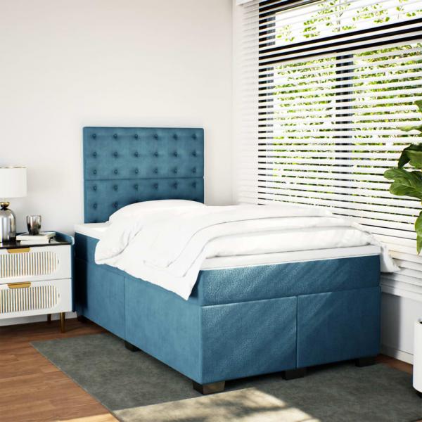 Boxspringbett mit Matratze Blau 120x190 cm Samt