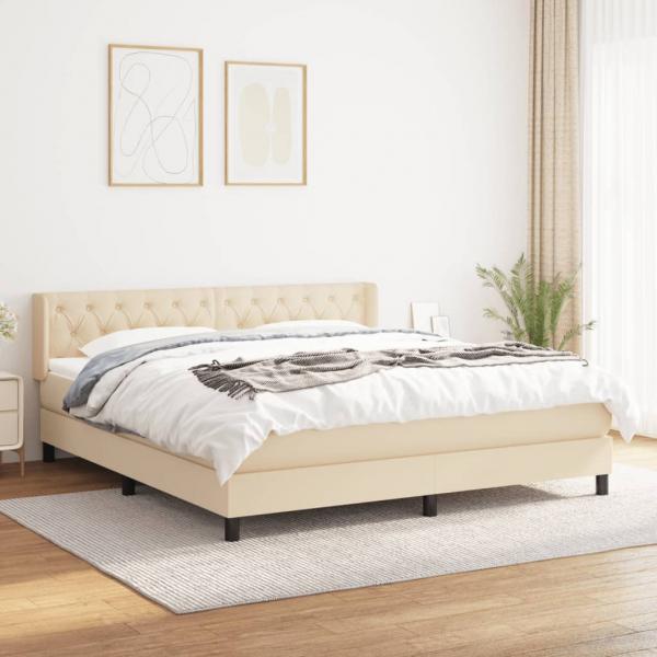 ARDEBO.de - Boxspringbett mit Matratze Creme 160x200 cm Stoff