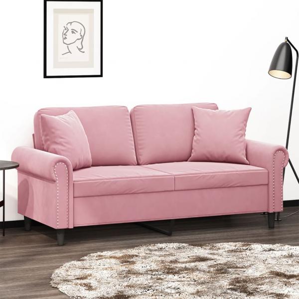 ARDEBO.de - 2-Sitzer-Sofa mit Zierkissen Rosa 140 cm Samt