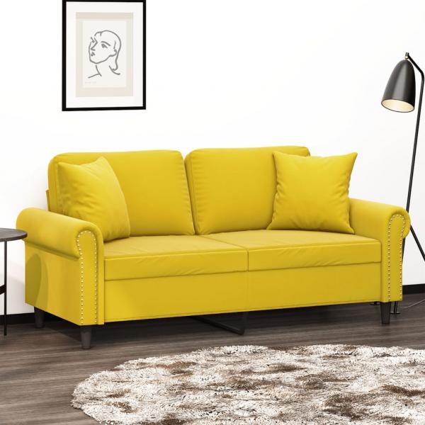 ARDEBO.de - 2-Sitzer-Sofa mit Zierkissen Gelb 140 cm Samt