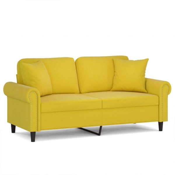 2-Sitzer-Sofa mit Zierkissen Gelb 140 cm Samt