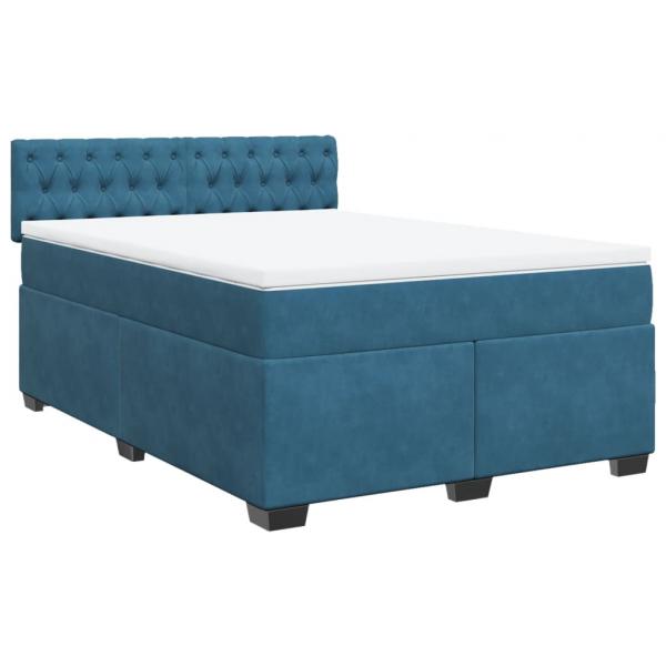 Boxspringbett mit Matratze Blau 140x190 cm Samt