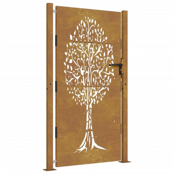 Gartentor 105x205 cm Cortenstahl Baum-Design