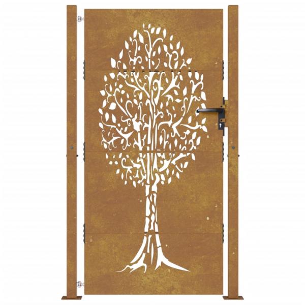 Gartentor 105x205 cm Cortenstahl Baum-Design