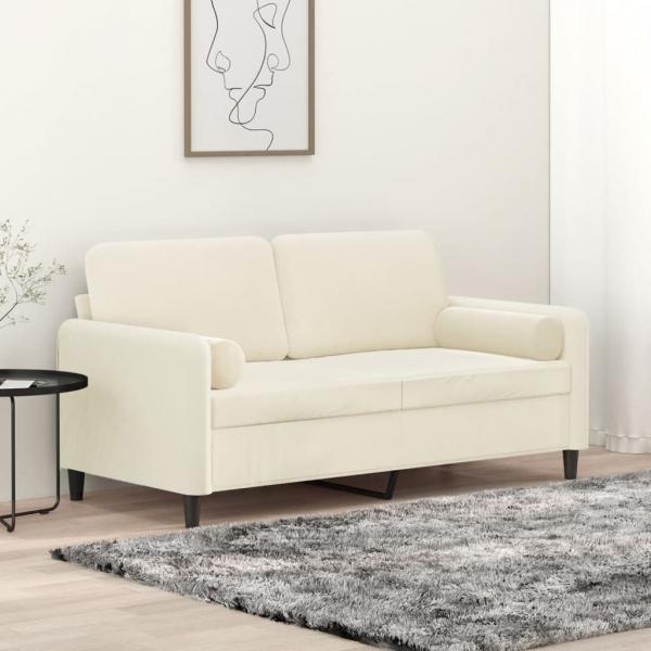 ARDEBO.de - 2-Sitzer-Sofa mit Zierkissen Creme 140 cm Samt