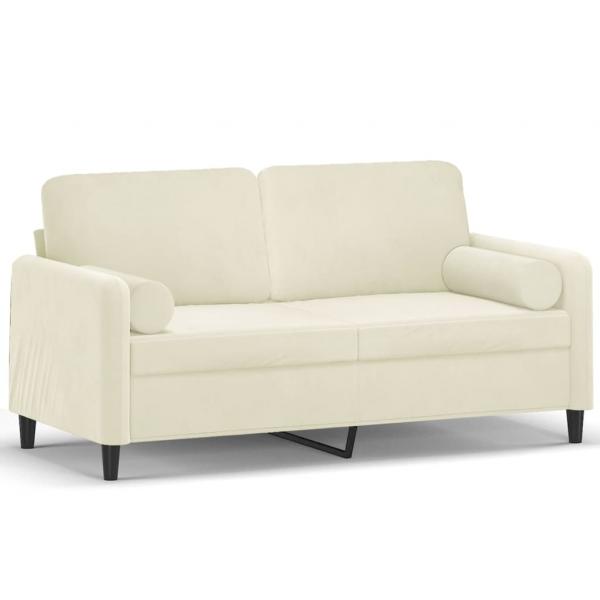 2-Sitzer-Sofa mit Zierkissen Creme 140 cm Samt