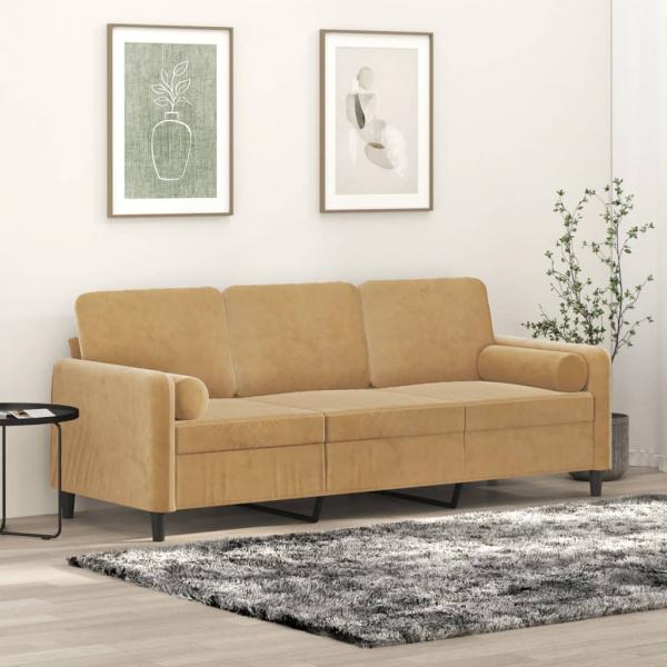 ARDEBO.de - 3-Sitzer-Sofa mit Zierkissen Braun 180 cm Samt