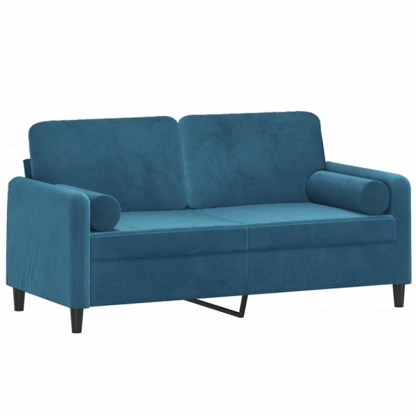 2-Sitzer-Sofa mit Zierkissen Blau 140 cm Samt