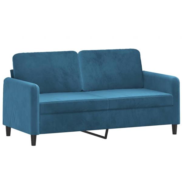 2-Sitzer-Sofa mit Zierkissen Blau 140 cm Samt