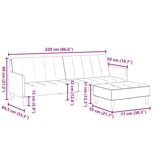 Schlafsofa 2-Sitzer mit Fußhocker Hellgrau Stoff