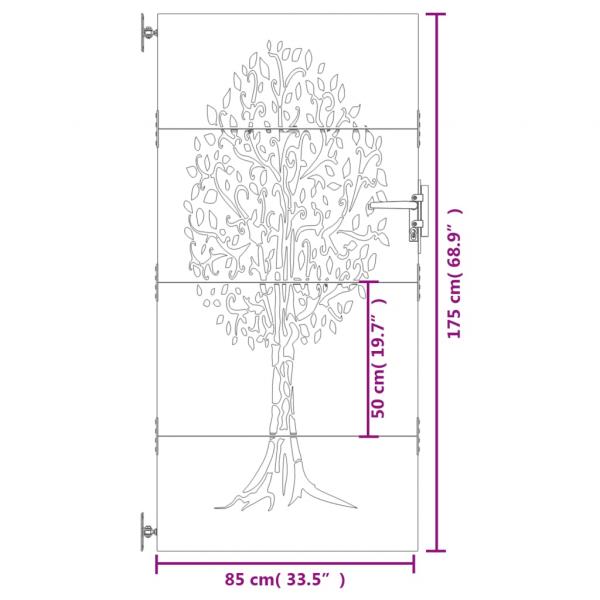 Gartentor 85x175 cm Cortenstahl Baum-Design