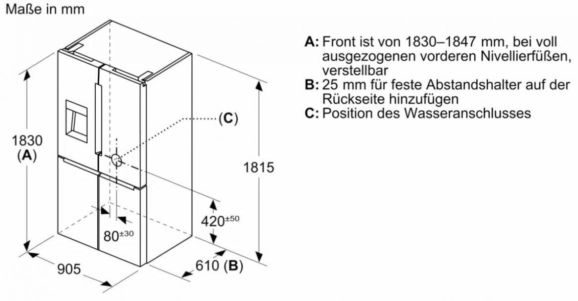 Bosch KFD96APEA Serie 6 Stand Kühl-Gefrierkombination, 90,5 cm breit, 574 L, Full No Frost, Eis-/Wasserspender, Wassertank, EcoMode, Home Connect, Gebürsteter Stahl AntiFingerprint