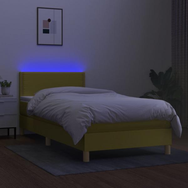 Boxspringbett mit Matratze & LED Grün 100x200 cm Stoff