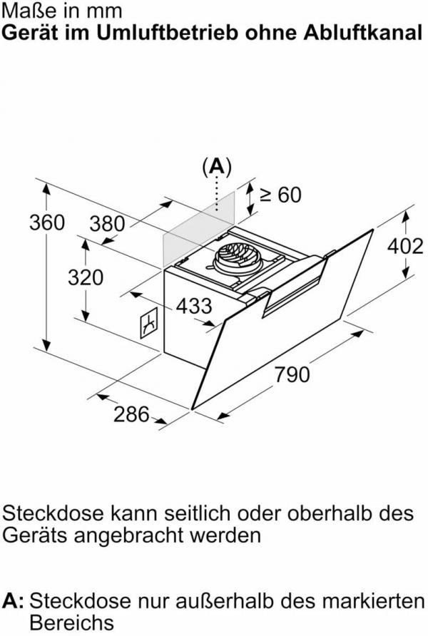 Bosch DWK87FN60 EEK: A+ Wandesse, 80 cm breit, 431 m³/h, Ab-/Umluft, Home Connect, Smart Hood Automatic, LED-Beleuchtung, Klarglas schwarz bedruckt