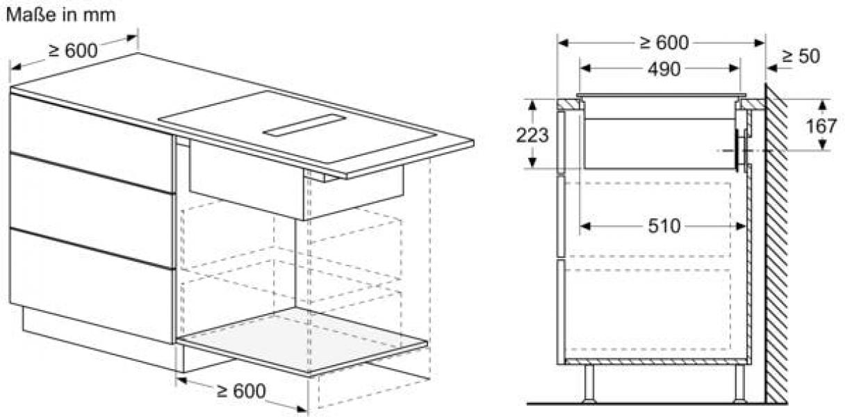 Bosch PVQ811HGA7 Serie 6 EEK:B Kochfeld mit Dunstabzug (HEZ9VDSB2 + PVQ811H26E ), 80 cm breit, 500 m³/h, Induktion, Flachkanal, DirectSelect, rahmenlos aufliegend, schwarz