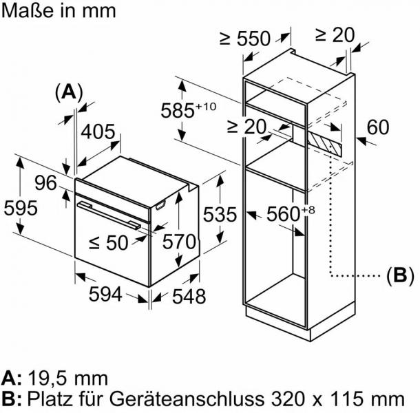 Bosch HBA574BB3 Serie 4 EEK: A+ Einbaubackofen, 71 L, 60 cm breit, 3D-Heißluft, AutoPilot 10, Versenkknebel, Pyrolytisch+Hydrolytisch, schwarz