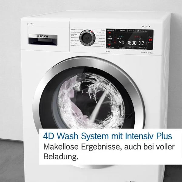 Bosch WGB244071 Serie 8 9kg Waschmaschine, Frontlader, 60 cm breit, 1400 U/Min, AquaStop, Fleckenautomatik, 4D Wash System, Home Connect, Nachlegefunktion, weiß