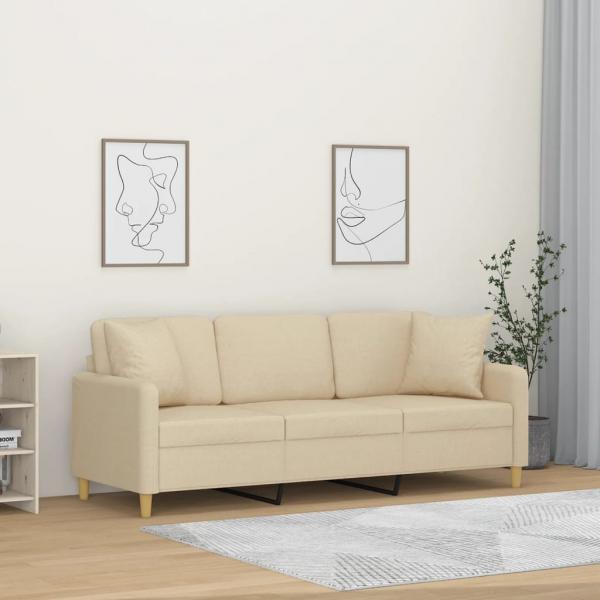 ARDEBO.de - 3-Sitzer-Sofa mit Zierkissen Creme 180 cm Stoff