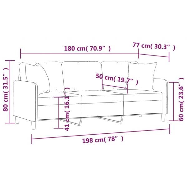 3-Sitzer-Sofa mit Zierkissen Creme 180 cm Stoff