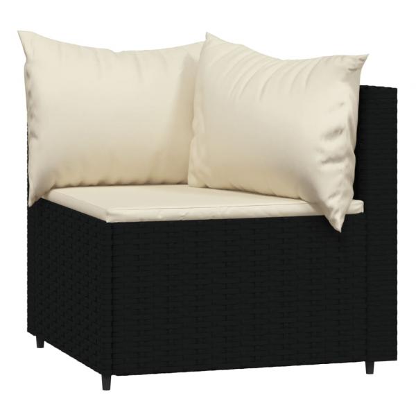 4-tlg. Garten-Lounge-Set mit Kissen Schwarz Poly Rattan