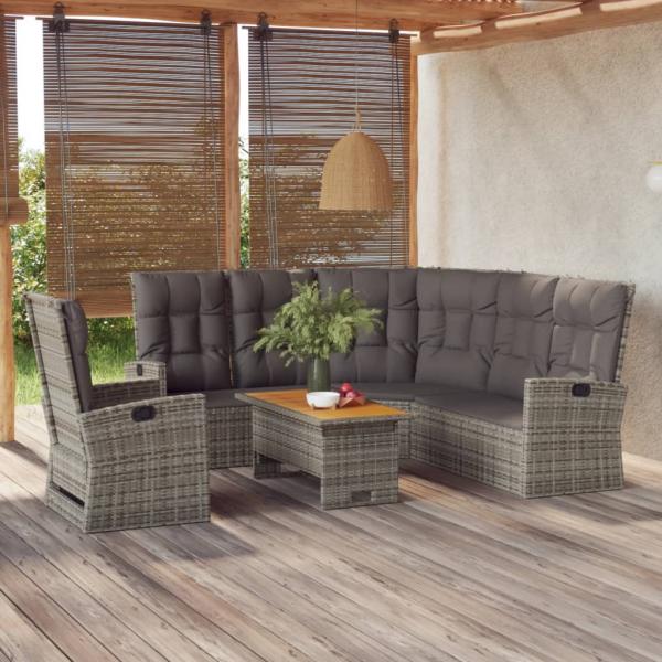 ARDEBO.de - 3-tlg. Garten-Lounge-Set mit Kissen Grau Poly Rattan