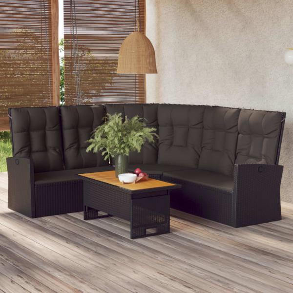 ARDEBO.de - 2-tlg. Garten-Lounge-Set mit Kissen Schwarz Poly Rattan