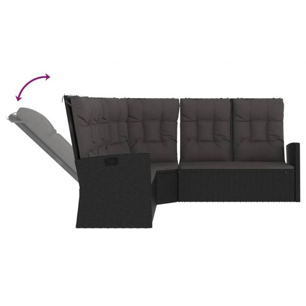 2-tlg. Garten-Lounge-Set mit Kissen Schwarz Poly Rattan