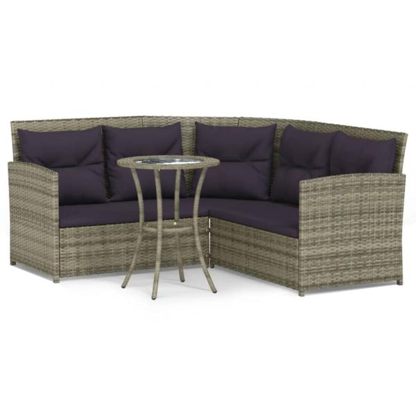 2-tlg. Sofagarnitur in L-Form mit Kissen Grau Poly Rattan 