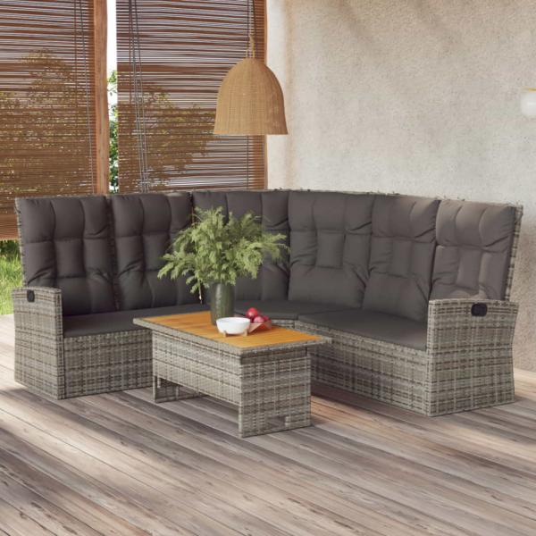 ARDEBO.de - 2-tlg. Garten-Lounge-Set mit Kissen Grau Poly Rattan