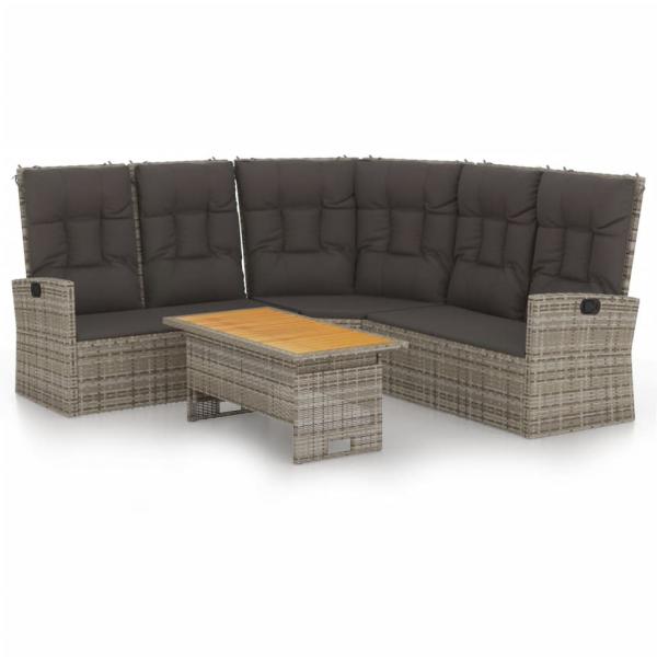 2-tlg. Garten-Lounge-Set mit Kissen Grau Poly Rattan