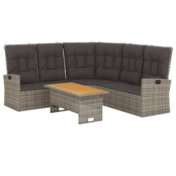 2-tlg. Garten-Lounge-Set mit Kissen Grau Poly Rattan