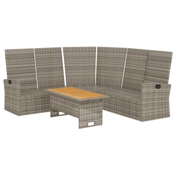 2-tlg. Garten-Lounge-Set mit Kissen Grau Poly Rattan