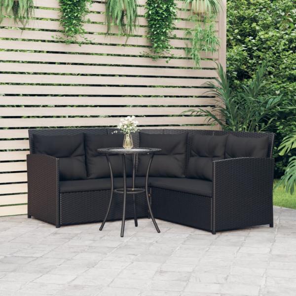 ARDEBO.de - 2-tlg. Sofagarnitur in L-Form mit Kissen Schwarz Poly Rattan 