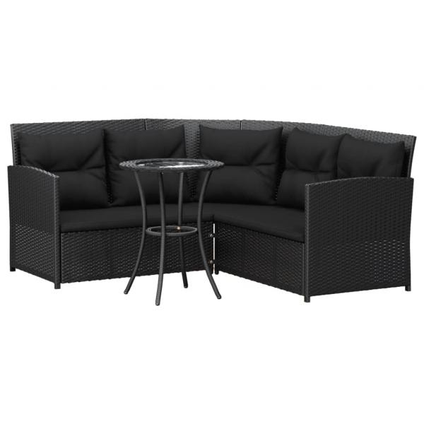 2-tlg. Sofagarnitur in L-Form mit Kissen Schwarz Poly Rattan 