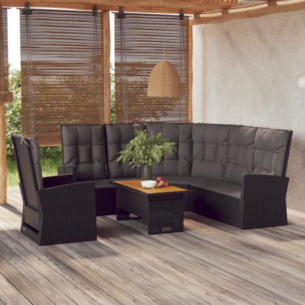 ARDEBO.de - 3-tlg. Garten-Lounge-Set mit Kissen Schwarz Poly Rattan