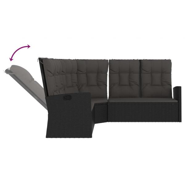 3-tlg. Garten-Lounge-Set mit Kissen Schwarz Poly Rattan