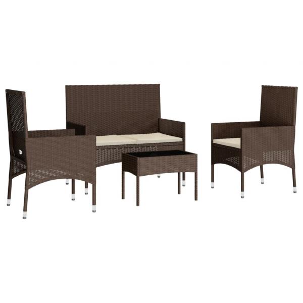 4-tlg. Garten-Lounge-Set mit Kissen Braun Poly Rattan