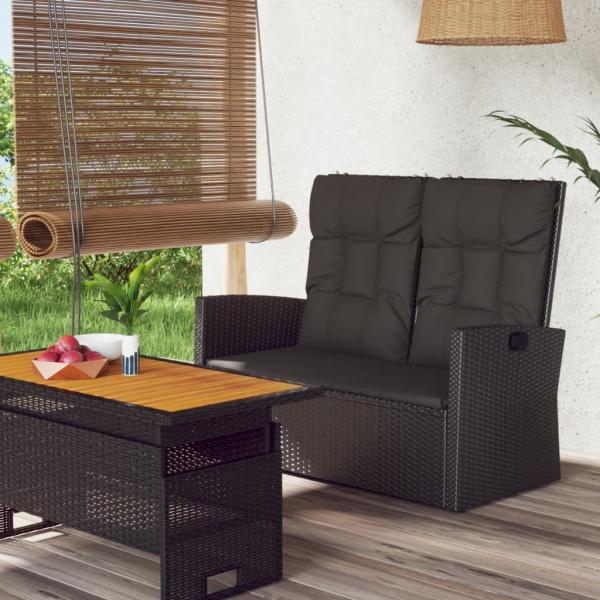 ARDEBO.de - Gartenbank mit Liegefunktion & Kissen Schwarz 118cm Poly Rattan