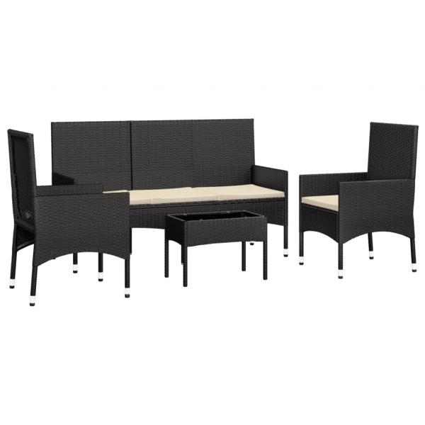 4-tlg. Garten-Lounge-Set mit Kissen Schwarz Poly Rattan