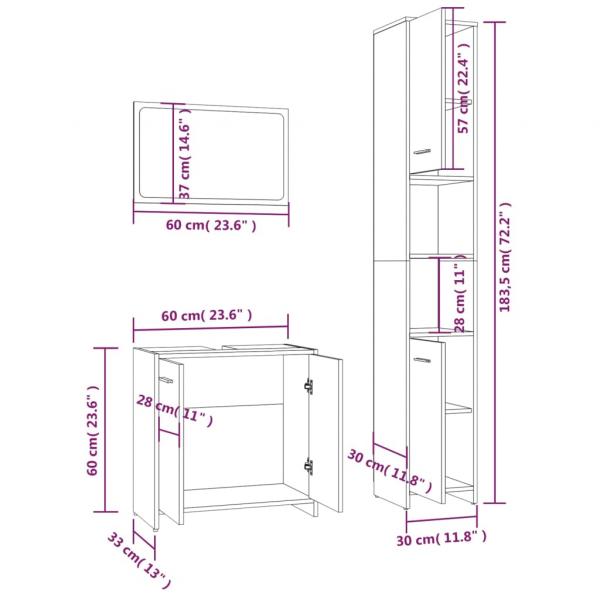 3-tlg. Badmöbel-Set Räuchereiche Holzwerkstoff