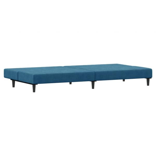 Schlafsofa 2-Sitzer mit Fußhocker Blau Samt