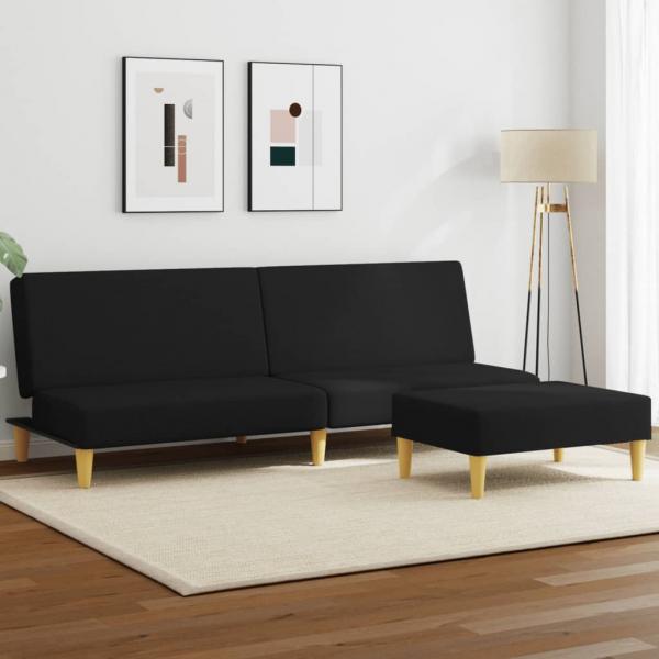 ARDEBO.de - Schlafsofa 2-Sitzer mit Fußhocker Schwarz Stoff